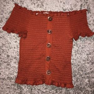 Orange/Brown off the shoulder crop top
